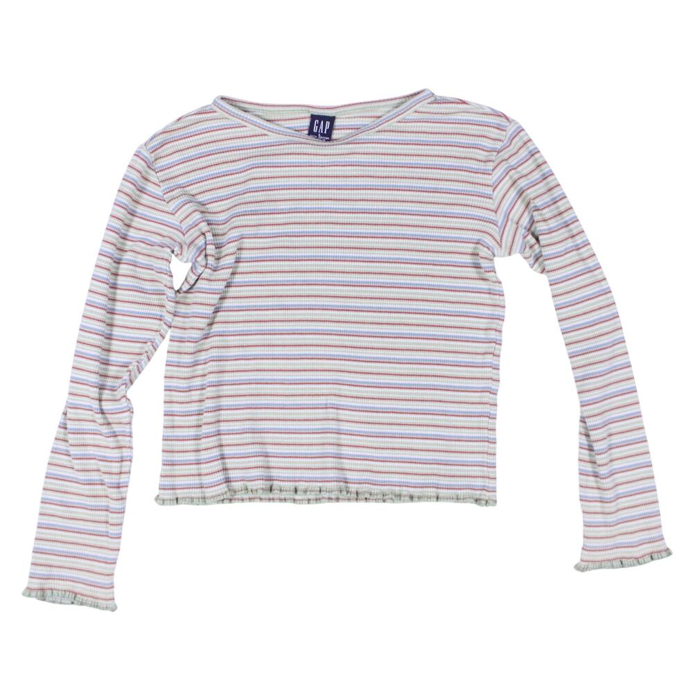 Vintage GAP 90s Y2k striped scalloped edge thermal long sleeve t-shirt XS S